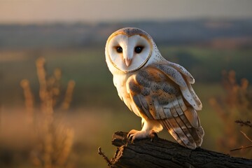 Hunting Barn Owl in morning nice light Generative Ai