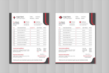 black and red clean and simple modern invoice design mock up