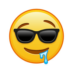 Fototapeta premium Drooling face with synglasses Large size of yellow emoji smile