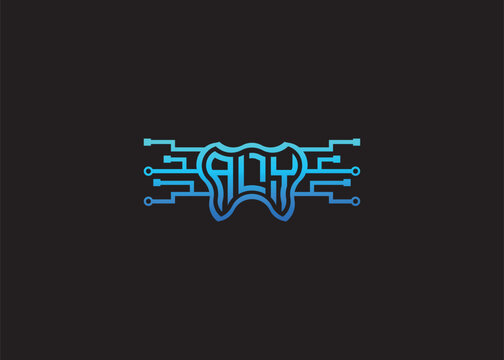 Letter ALY Modern Technology Vector Monogram Dental care shape Logo.
