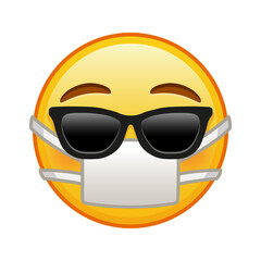 Face with medical mask and sunglasses Large size of yellow emoji smile
