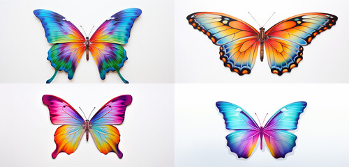 Set of colorful butterflies isolated against a solid white background.
