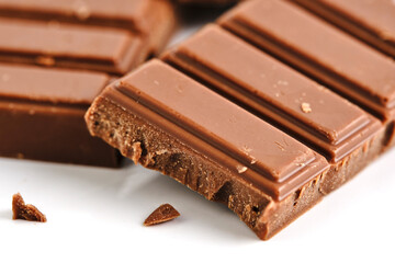 Bar of milk chocolate white background.