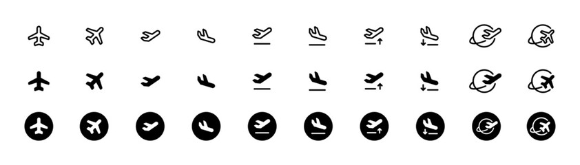 Plane icon set. minimal Airplane flight transport symbol sign Travel holiday airport vector illustration graphic design art circle logo