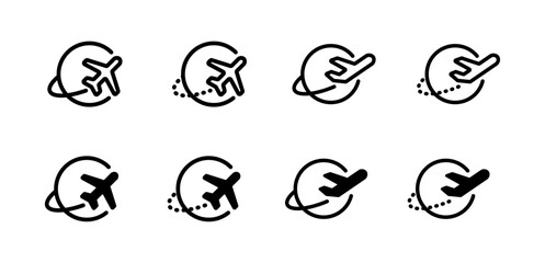 plane airplane travel logo symbol icon vector set global globe world vacation flight trip transport destination passport stamp fly illustration graphic design art minimal journey