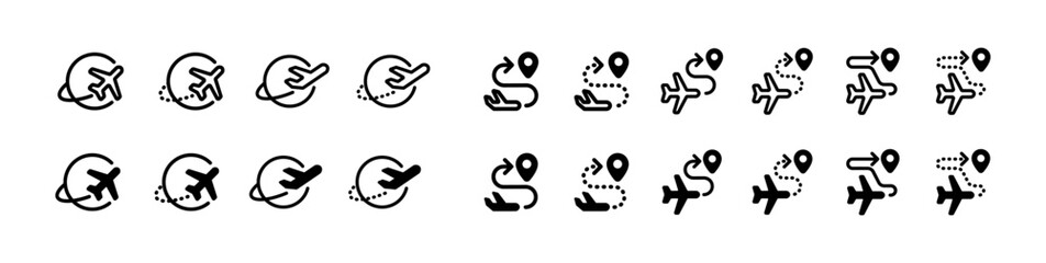 plane airplane travel map navigation route logo symbol icon vector set global globe world vacation flight trip transport destination passport stamp fly illustration graphic design art minimal journey