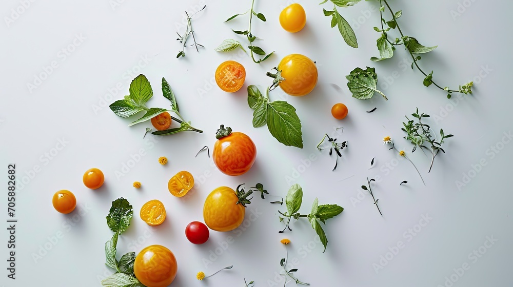 Poster a table topped with lots of different types of fruits and vegetables on top of a white surface next 