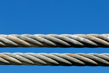 Braided thick steel wire used to carry the suspension load on a suspension bridge