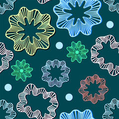 Abstract floral seamless pattern on green background abstract multicolored patterned spots. Vector illustration
