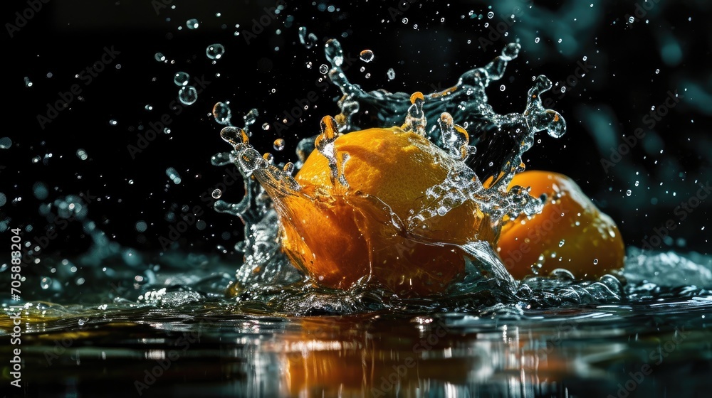 Aufkleber a group of oranges are splashing into the water with a splash of water on the top of them.