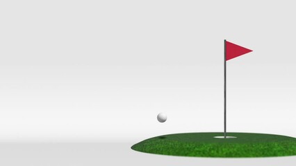 グリーンに設けられたカップにホールインするゴルフボール、カップイン、CGで作成した背景,golf,sports,スポーツ,lesson,レッスン,ゴルフ練習