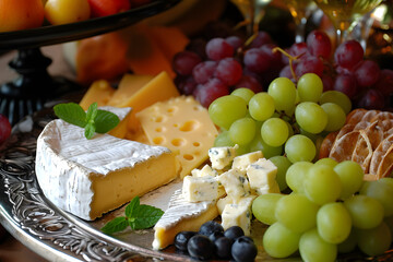 Gourmetkreationen: Eine verlockende Käseplatte präsentiert eine köstliche Vielfalt aromatischer Käsesorten