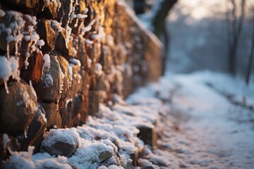 Fototapeta na wymiar Ice wall. Beautiful frozen wall, snow close-up.