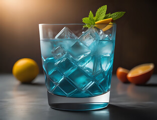 Türkiser Cocktail mit Minze und Zitrone 