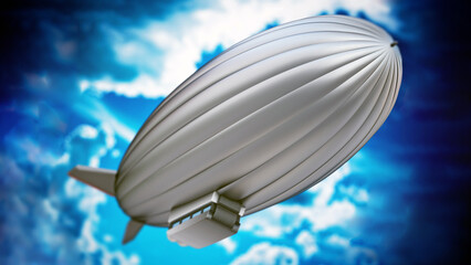 Silver zeppelin in the air. 3D illustration