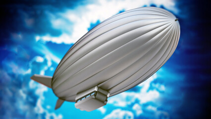 Silver zeppelin in the air. 3D illustration © Destina