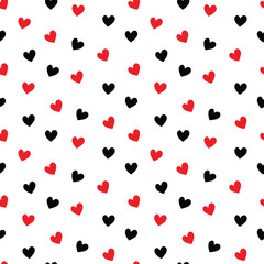 Valentine Seamless Pattern Wallpaper - Red black heart valentines day doodle vector illustration background - Love valentine's digital wrapping paper - wedding dating anniversary wallpaper