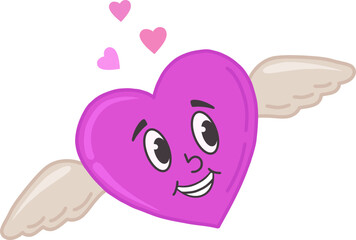 A cute little heart with wings. A cartoon flying heart. The character of Kawaii. Vector illustration. Valentine's Day. Isolated vector 