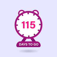 115 Days to go. Countdown timer. Clock icon. 115 days left to go Promotional banner Design