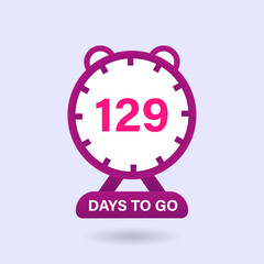 129 Days to go. Countdown timer. Clock icon. 129 days left to go Promotional banner Design