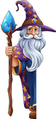 Fototapeta premium Wizard Merlin Cartoon Beard Magician Man Character