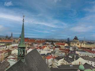 Olomouc, Czech Republic  April 20, 2022: view from above of the Old town of Olomouc, Czech Republic