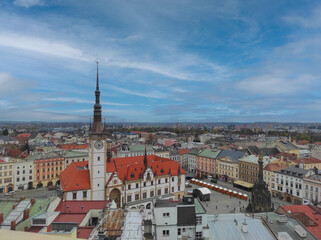 Naklejka na ściany i meble Olomouc, Czech Republic April 20, 2022: Top view of the Old town, town hall and Holy Trinity Column in Olomouc, Czech Republic