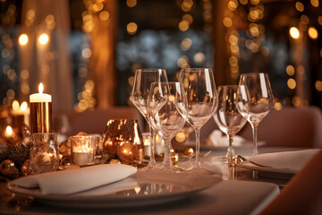 Elegant restaurant table setup for a fine evening celebration.