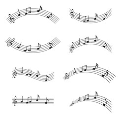 Musical notes on stave in various shapes