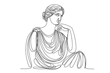 Line Antique Statue Sketch Illustration. Ancient Woman One Editable Line Art Drawn Classic Portrait. Antique Woman Museum Statue Doodle Graphic Line One Curve Monoline Portrait Vector Illustration.