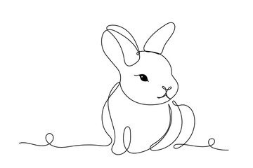 Cute Line Art Easter Rabbit Bunny Portrait. Small Outline Baby Rabbit Isolated On White Background Easter Greeting Card Line Curve Symbol. Cute Easter Rabbit Icon Line Sprint Easter Holiday Talisman 