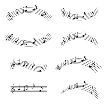 Musical notes on stave in various shapes