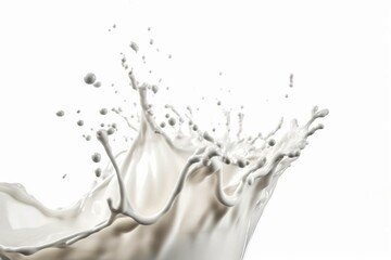 Close-up pouring milk splash isolated on white background. Generative AI