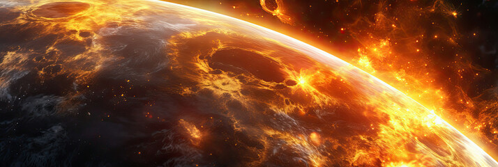 Close Up of Planet With Fiery Background
