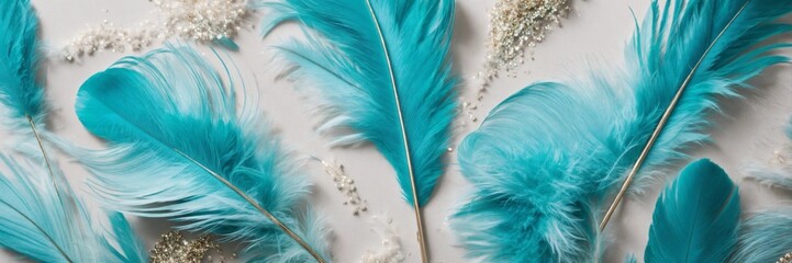 Header, turquoise fluffy feathers background
