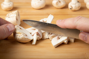 Cooking mushrooms with eggs and onions. Cooking at home. A series of photos.