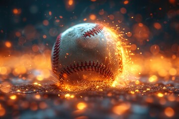 Fototapeta na wymiar Baseball surrounded by illuminated lights