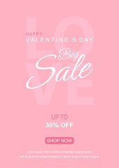 Valentines day vector flyer template with 30% sale and discount special offers.Vector illustrations for social media banners and website. Happy valentine design vector.