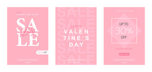 Obraz premium Valentines day vector flyer template set with 30% sale and discount special offers.Vector illustrations for social media banners and website. Happy valentine design vector.