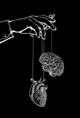 Conflict of mind and heart, two ways of love or logic, black