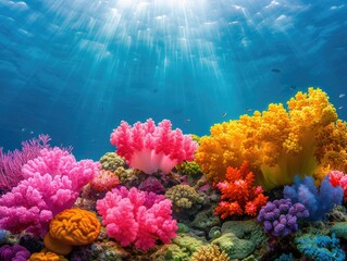 Fototapeta na wymiar Tropical coral reef with underwater scene . Aquarium wildlife colorful marine panorama landscape nature with snorkel diving