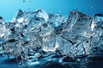 Pieces of ice close-up, melting ice water temperature below zero degrees
