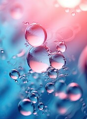 Close-Up of Water Droplets on Blue and Pink Background, Refreshing and Vibrant Imagery