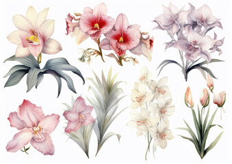 Assorted Vibrant Flowers on a Plain White Background Create a Lively Display