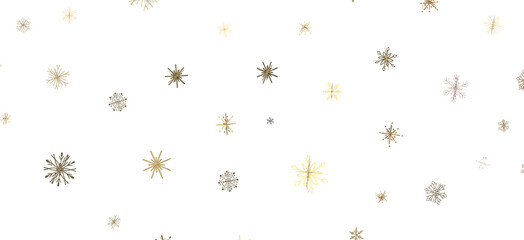 new year pattern. Christmas theme, golden openwork shiny snowflakes, star, 3D rendering.