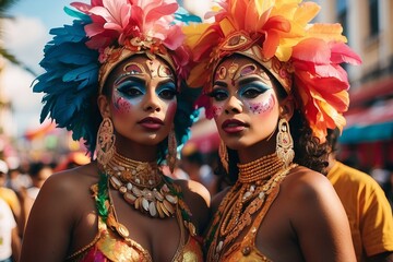 Fototapeta premium Cultural Carnival Joy: Dynamic Festivities in Brazil's Streets