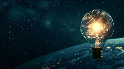 Light bulb in the night. Earth hour concept.