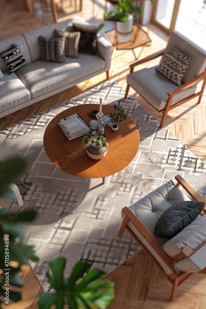 Poster a bright and airy living room with an array of furniture and large windows providing ample natural l