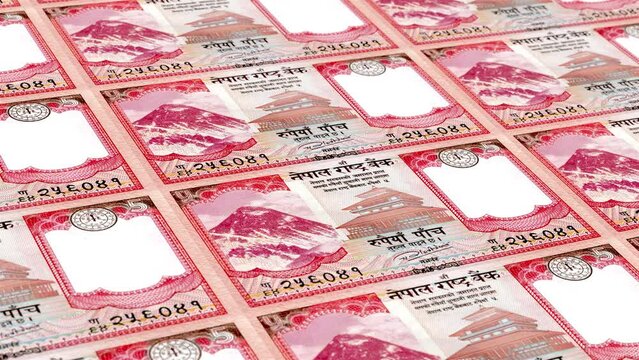 Nepal Nepalese Rupee 5 Banknotes Money Printing House, Printing Five Nepalese Rupee, Printing Press Machine Print out Nepalese Rupee, Being printed by currency press machine 5 Nepalese Rupee