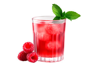 a glass of red drink with raspberries and mint leaves - obrazy, fototapety, plakaty